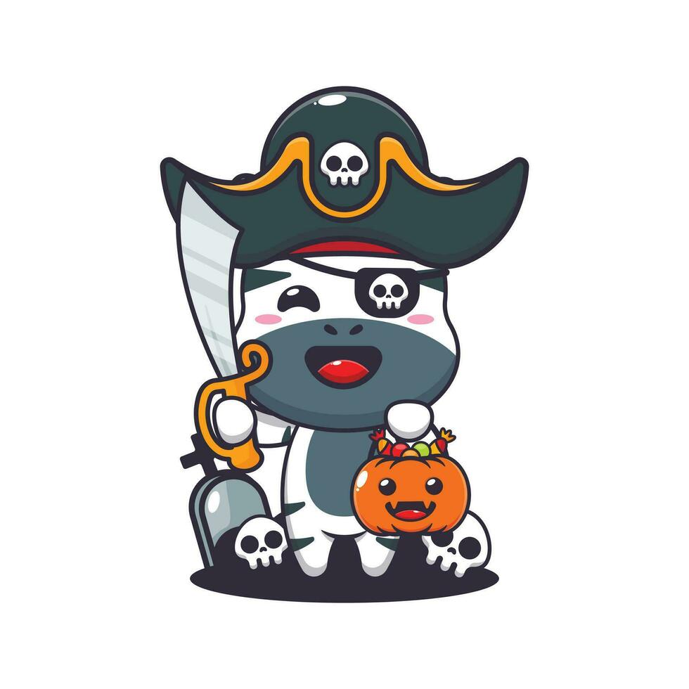 pirates zebra in halloween day. Cute halloween cartoon illustration. vector