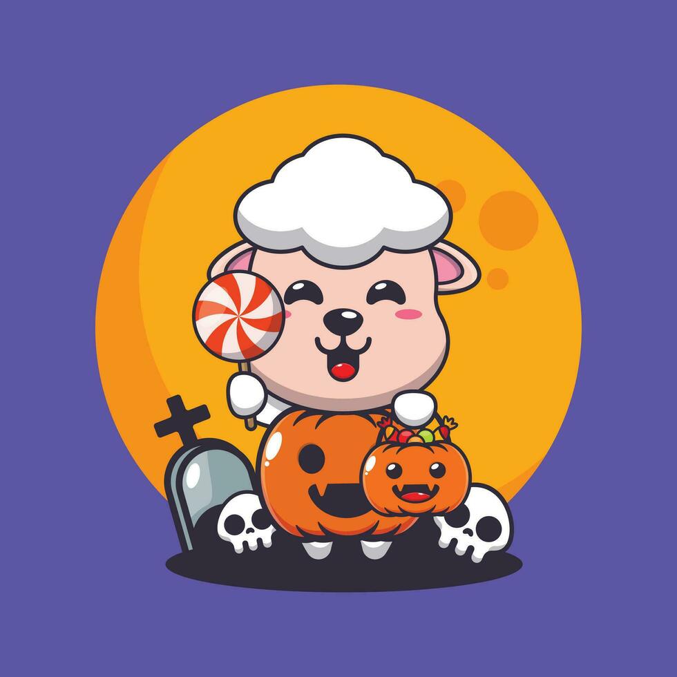 sheep with halloween pumpkin costume. Cute halloween cartoon illustration. vector