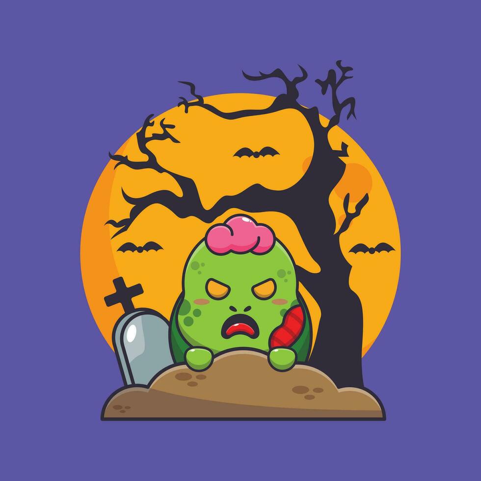 zombie turtle rise from graveyard in halloween day. Cute halloween cartoon illustration. vector