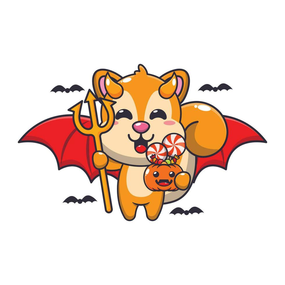 devil squirrel in halloween day. Cute halloween cartoon illustration. vector