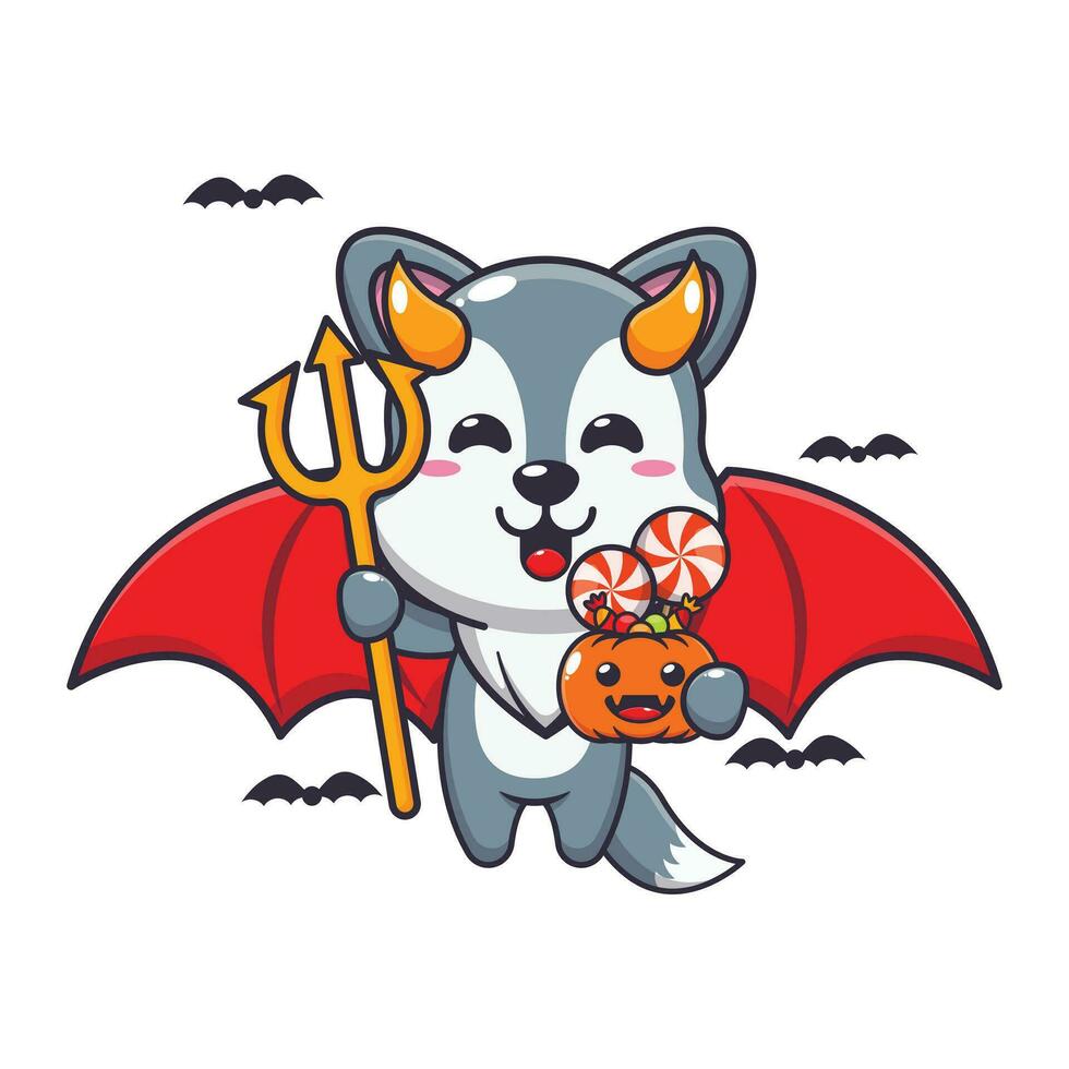 devil wolf in halloween day. Cute halloween cartoon illustration. vector