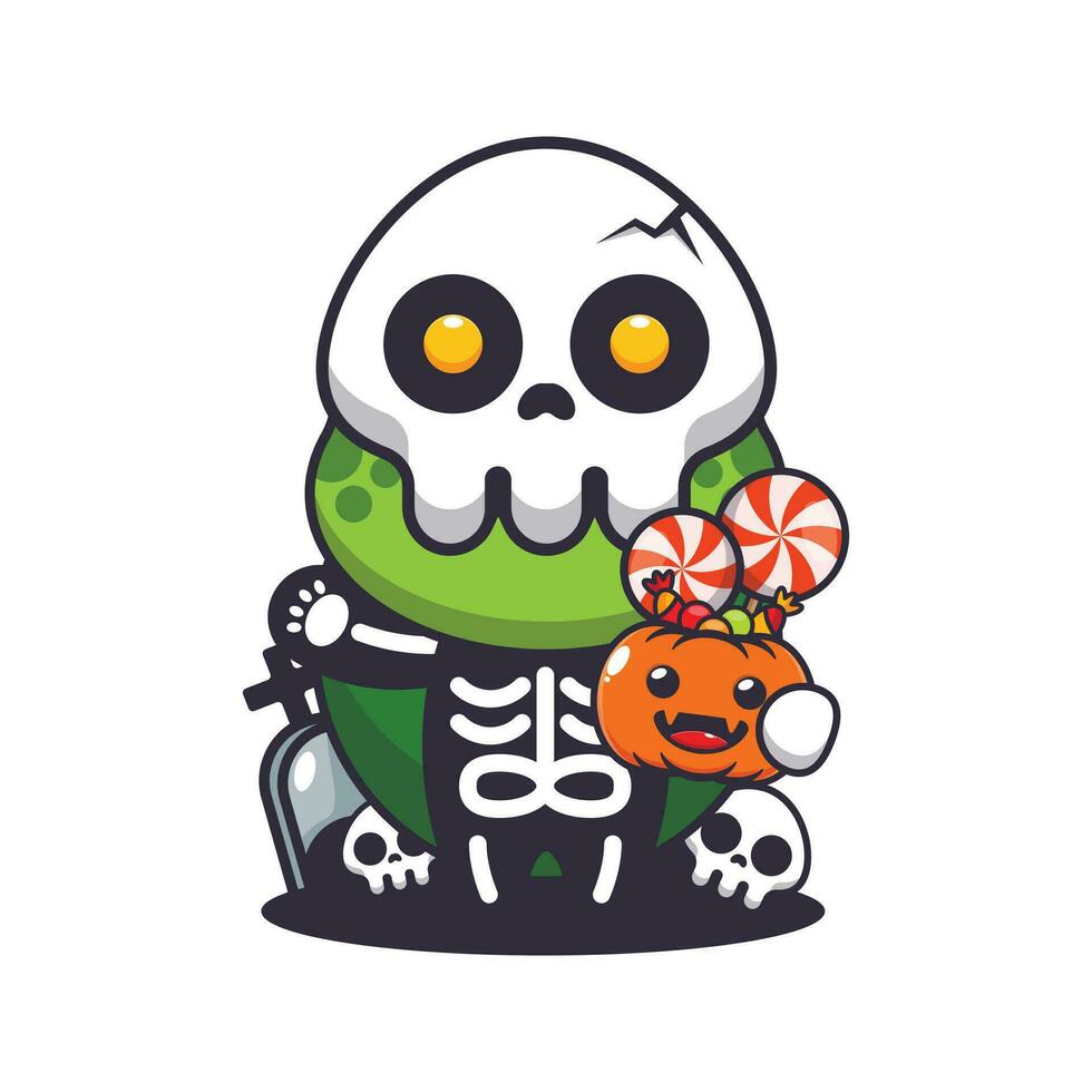 turtle with skeleton costume holding halloween pumpkin. Cute halloween cartoon illustration. vector