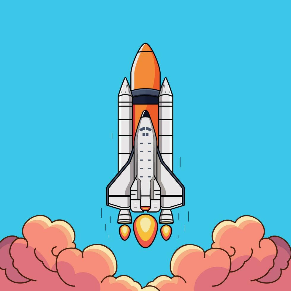 rocket launch vector art illustration, spaceshuttle lifting premium vector