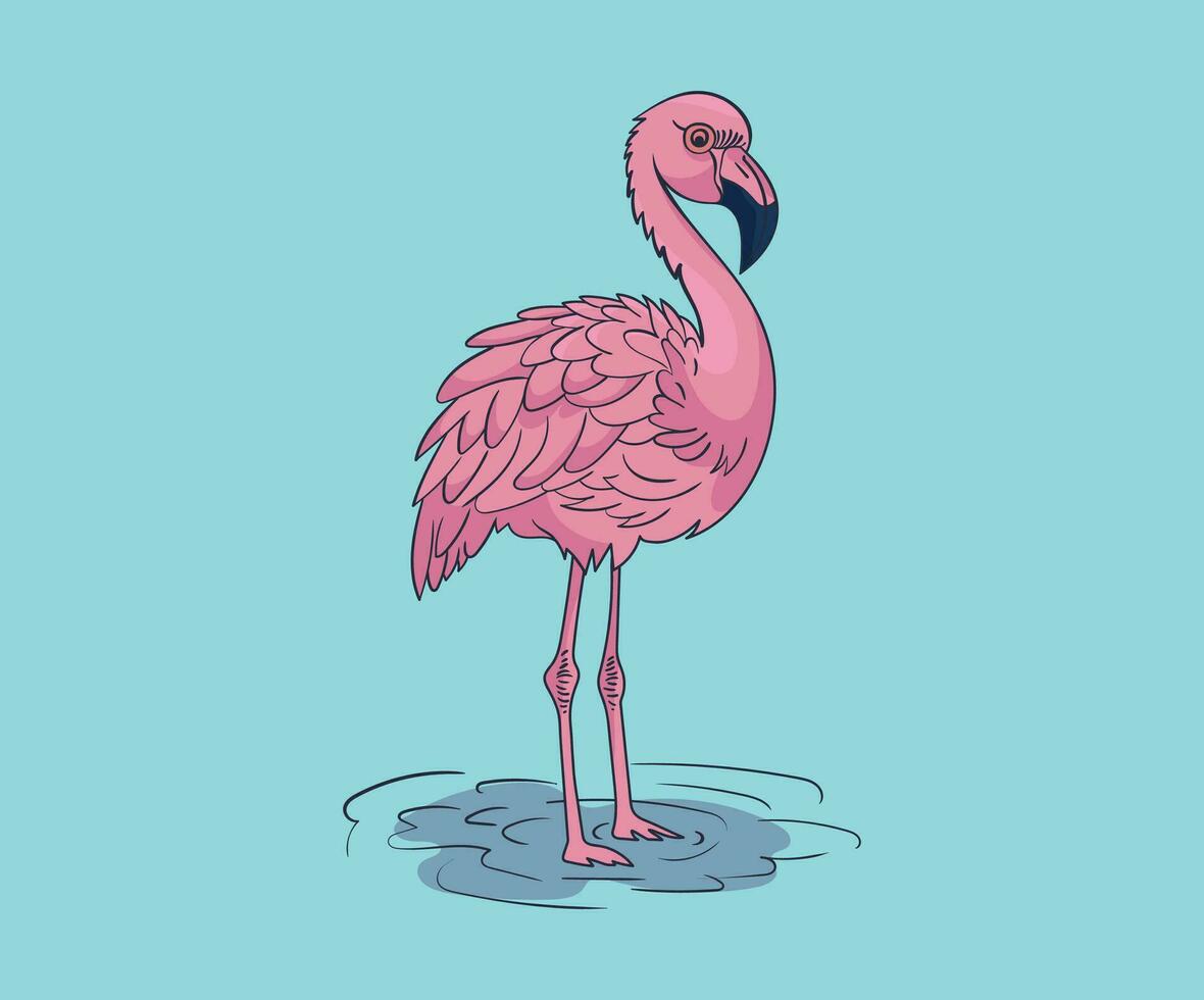 Flamingo standing vector graphics illustration, beautiful pink bird isolated