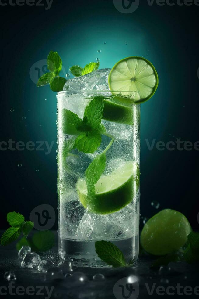 saciar la sed mojito magia - un de cerca ver de frío como hielo refresco. generativo ai foto