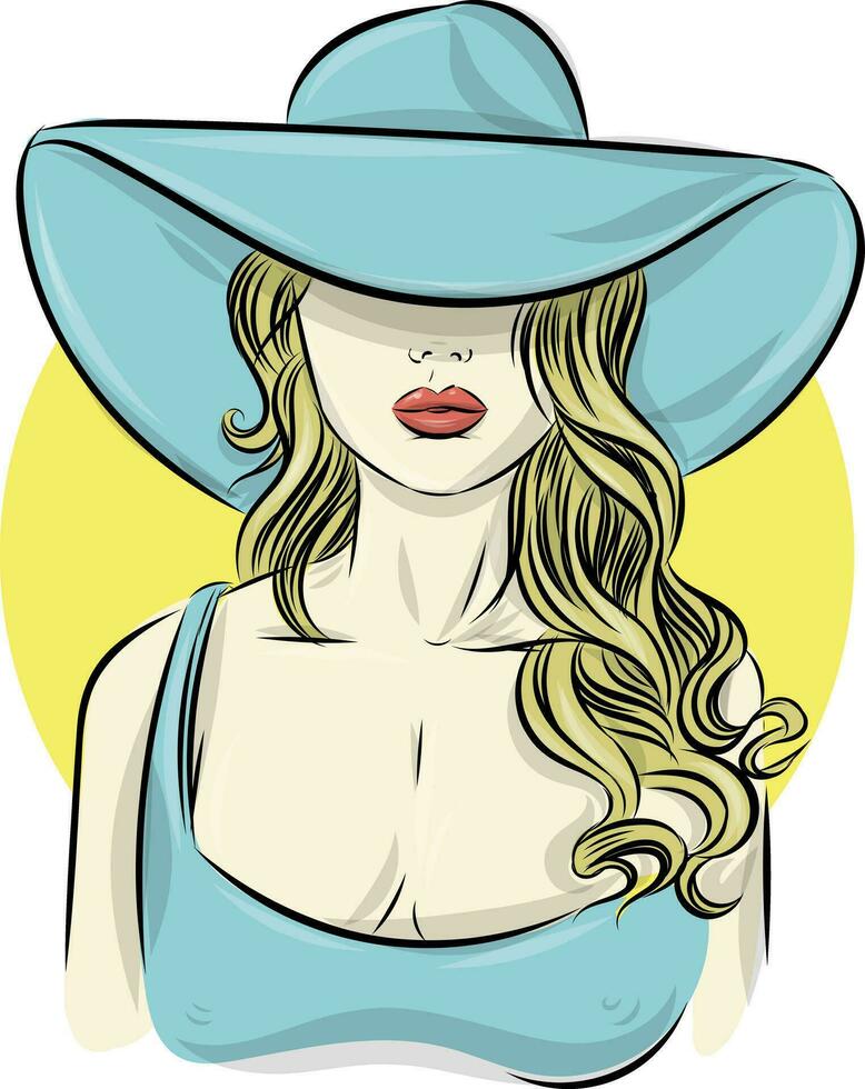 Beautiful woman blonde with  hat. vector illustration