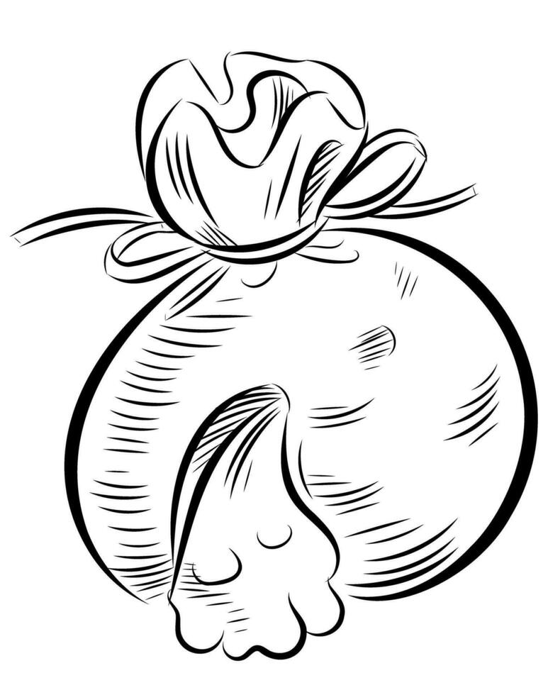 cheese burrata. Variety of mozzarella. Traditional Italian buttery cheese. Hand drawn sketch style vector illustration.