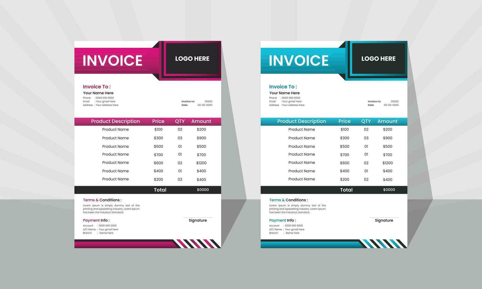 Designing a business invoice, money bills, pricing invoices, payment agreements, and invoicing quotes vector
