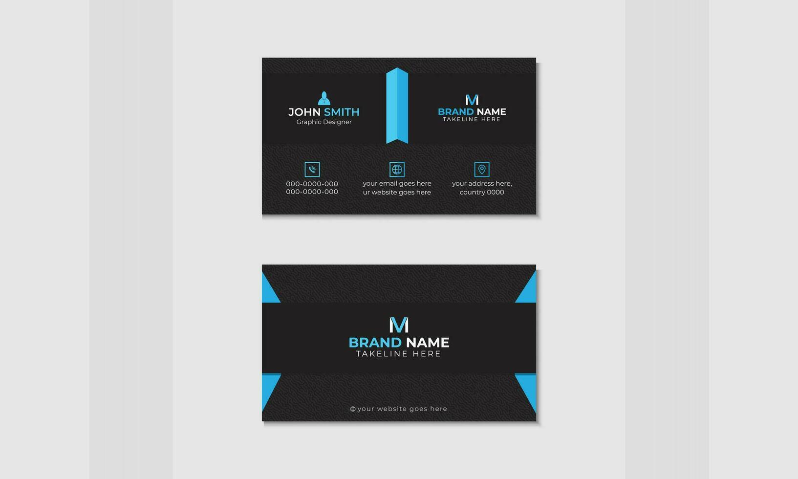 A contemporary, straightforwardly designed business card in blue and black. vector