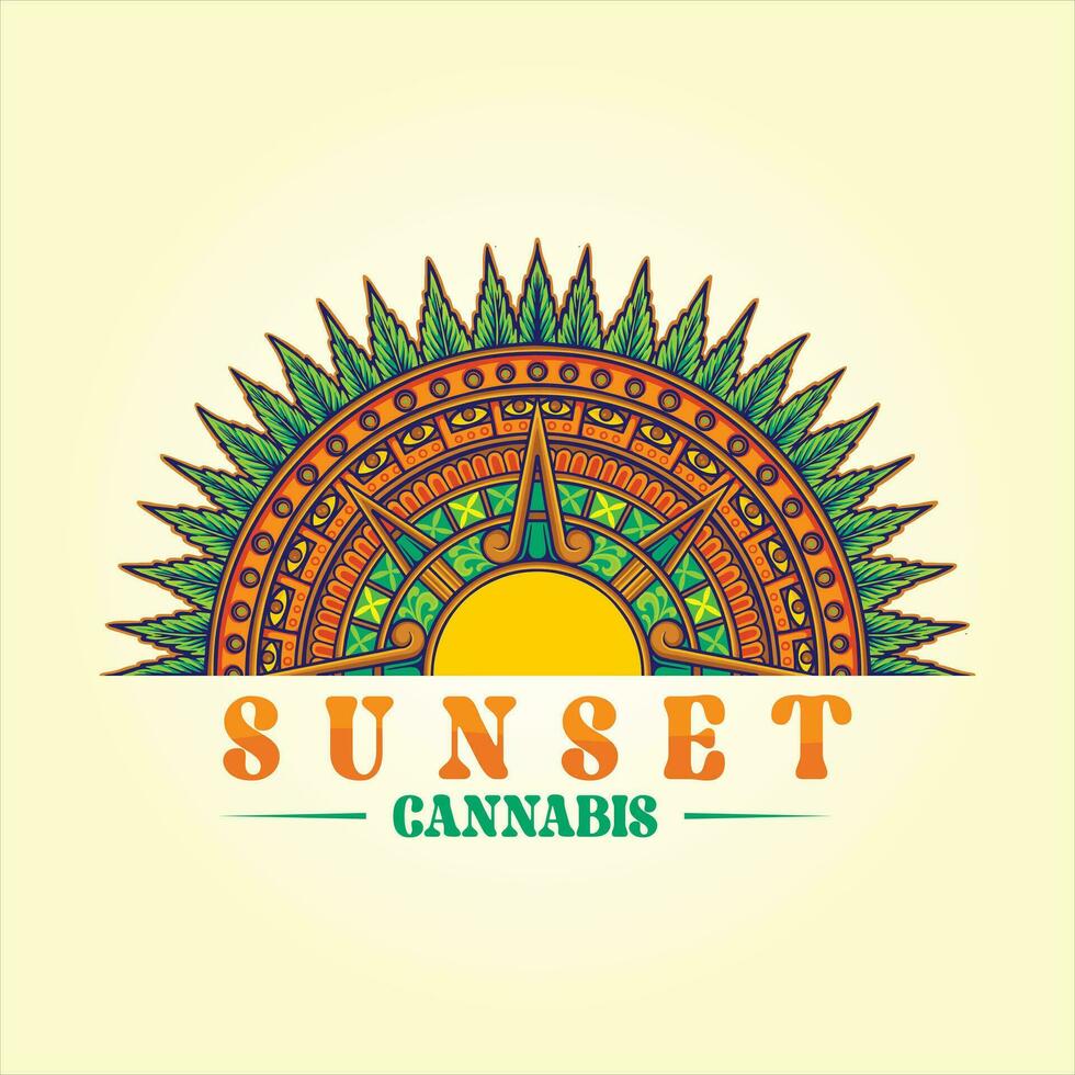 Intricate cannabis mandala with Aztec style patterns vector illustrations for your work logo, merchandise t-shirt, stickers and label designs, poster, greeting cards advertising business company