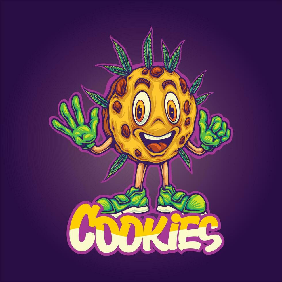 Fun cookies kush and sweet delicious chocolate chips vector illustrations for your work logo, merchandise t-shirt, stickers and label designs, poster, greeting cards advertising business company.