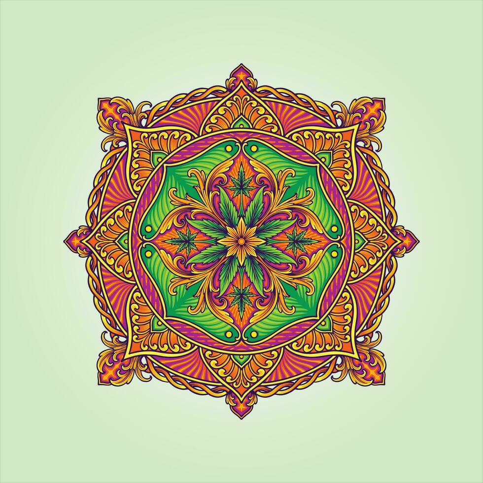 Middle eastern cannabis flower mandala patterns vector illustrations for your work logo, merchandise t-shirt, stickers and label designs, poster, greeting cards advertising business company or brands.