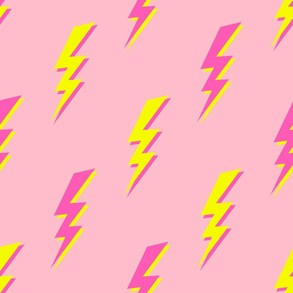 Lightning colorful seamless pattern on a pink background. Flat style design.Vector illustration for web and print. vector