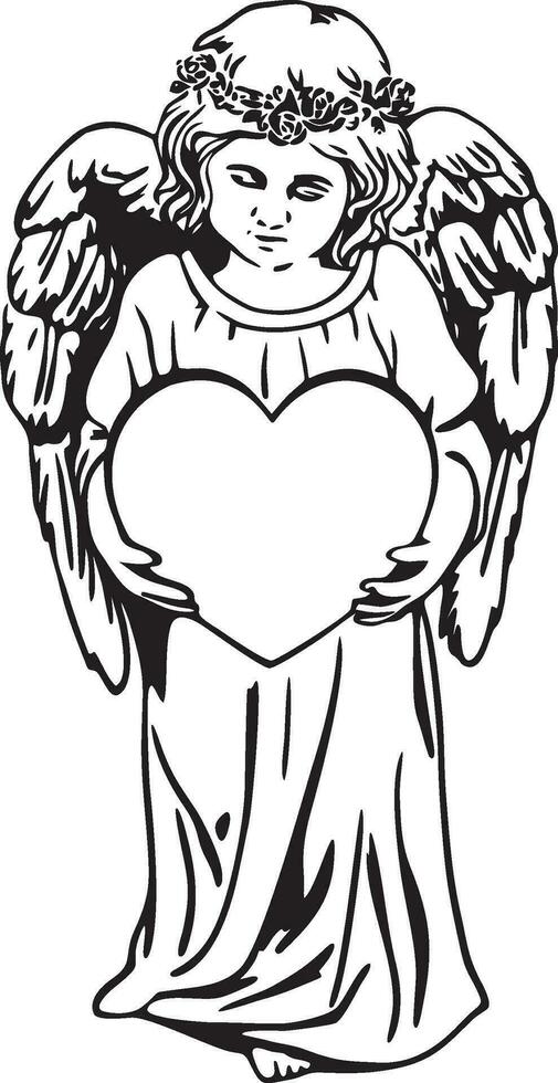 Angel holding heart cnc friendly vector