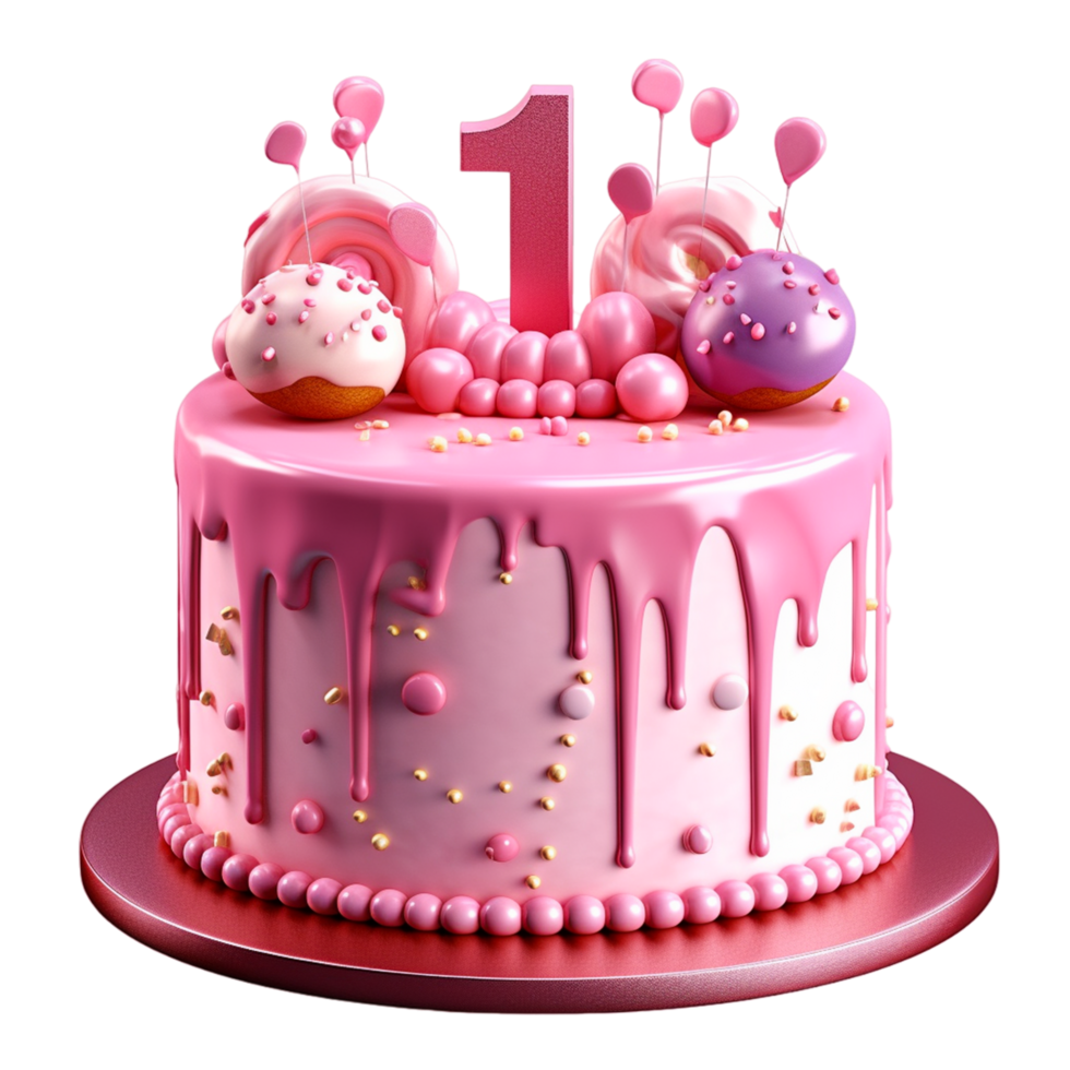 Pink Double Layer Birthday Cake ai generative png