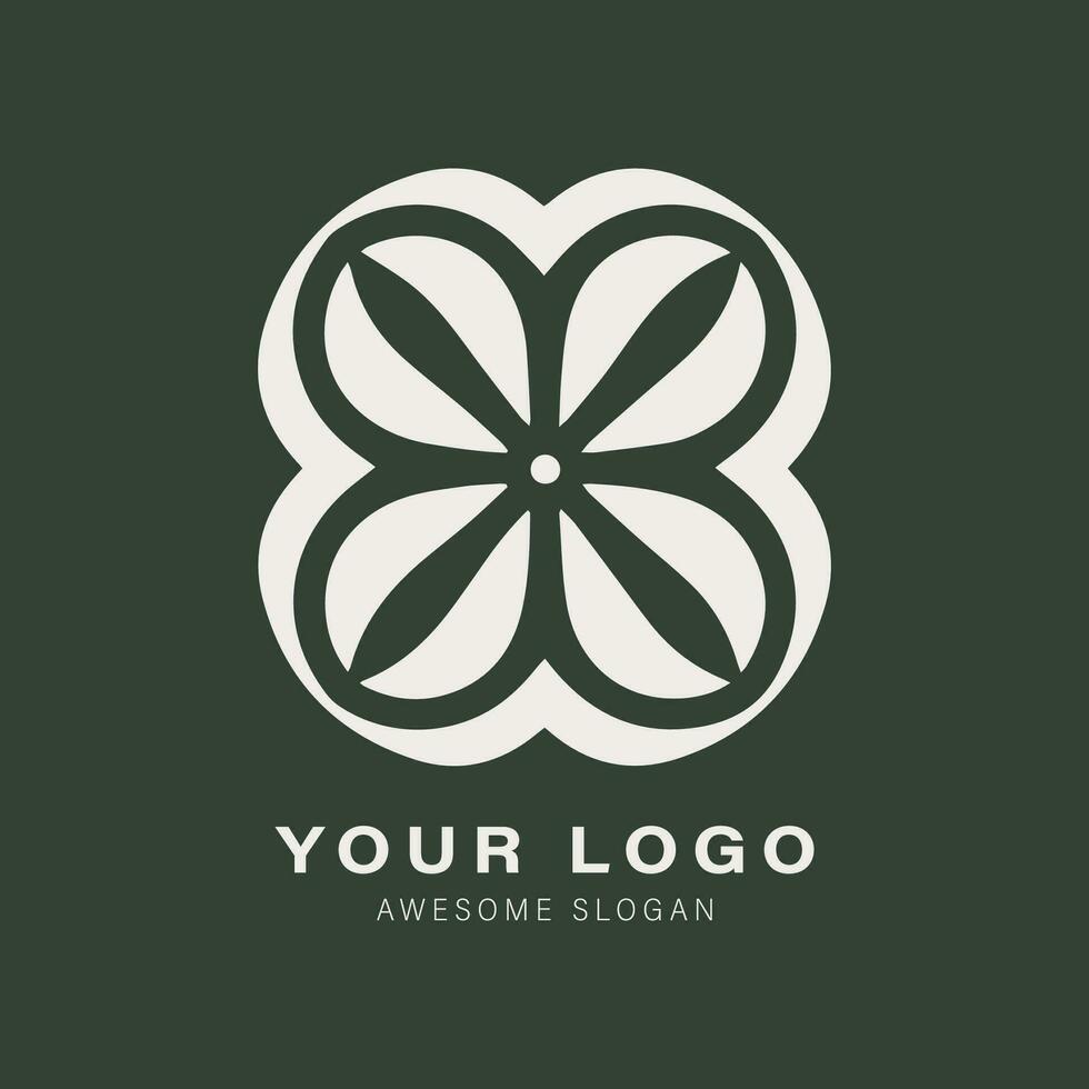 an elegant and decorative flower logo design on a dark background, in the style of monochrome geometry vector