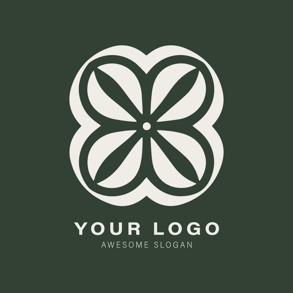 un elegante y decorativo flor logo diseño en un oscuro fondo, en el estilo de monocromo geometría vector