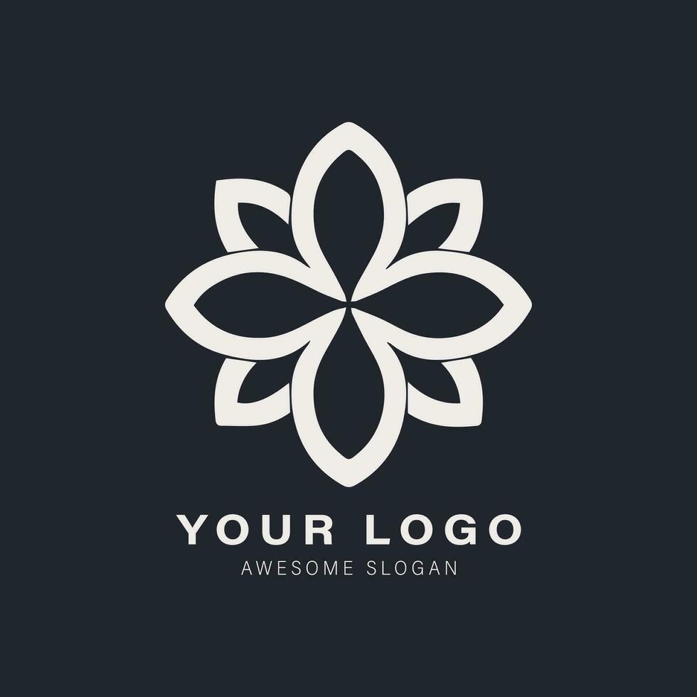 an elegant and decorative flower logo design on a dark background, in the style of monochrome geometry vector