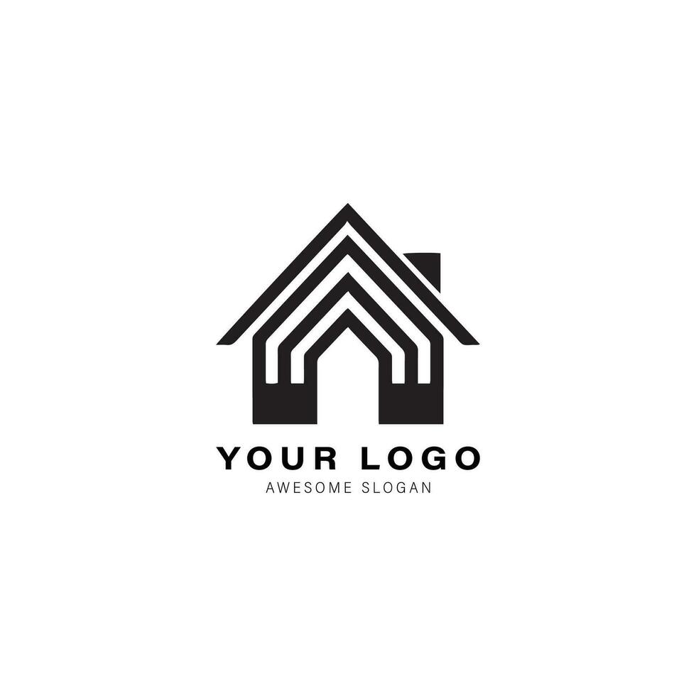 Simple black and white logo design for a house or building. The design features a triangle shape on top of the house vector