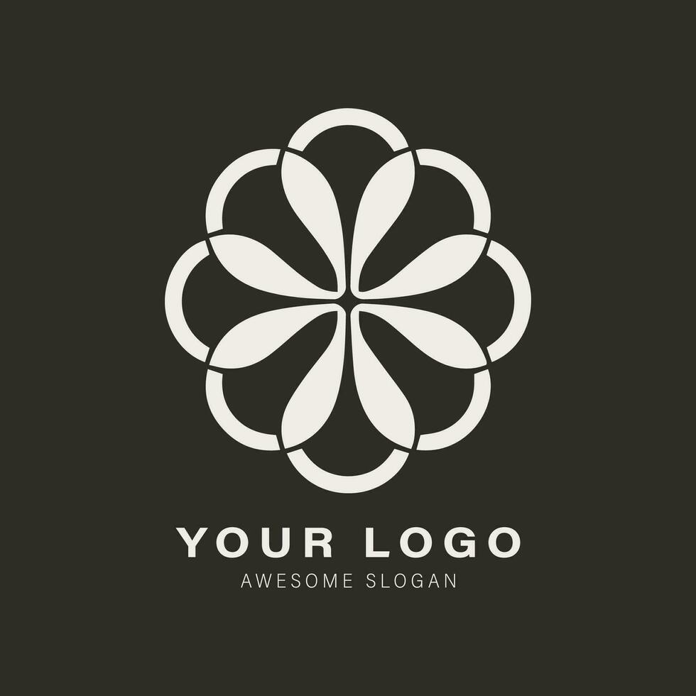 un elegante y decorativo flor logo diseño en un oscuro fondo, en el estilo de monocromo geometría vector