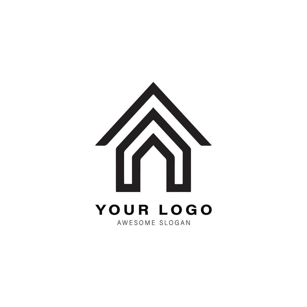 Simple black and white logo design for a house or building. The design features a triangle shape on top of the house vector