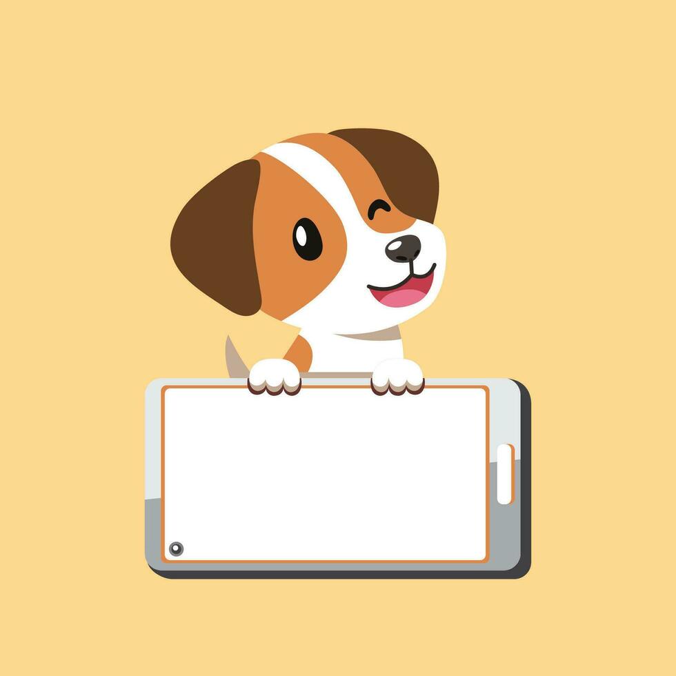 Cartoon character cute jack russell terrier dog and smartphone vector