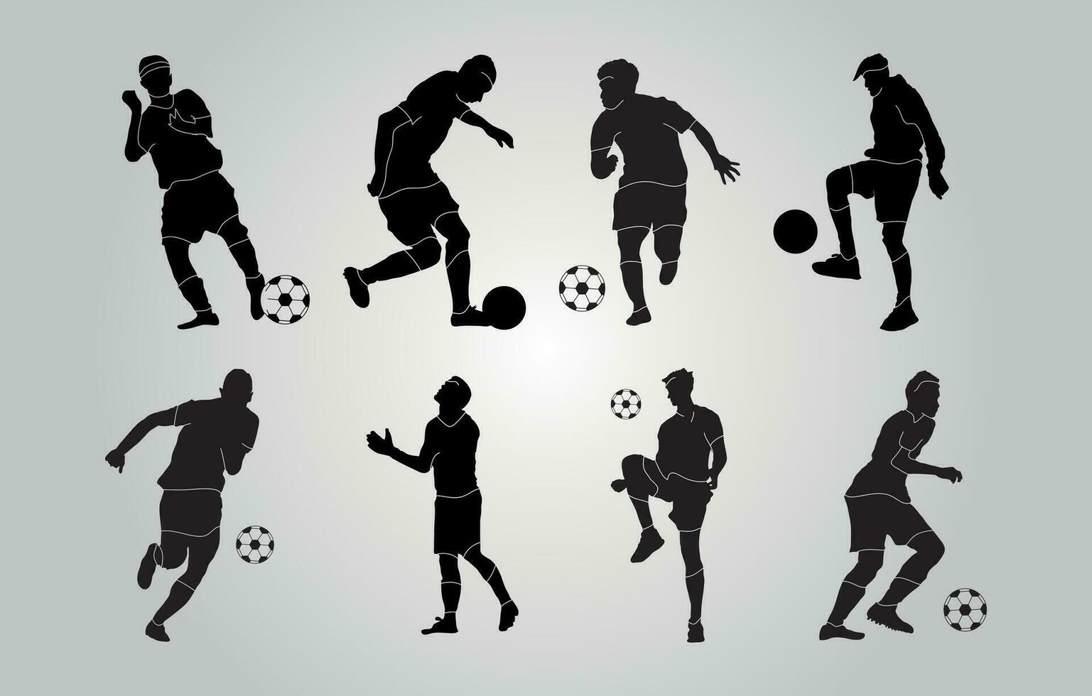 soccer players flat design silhouette vector illustration