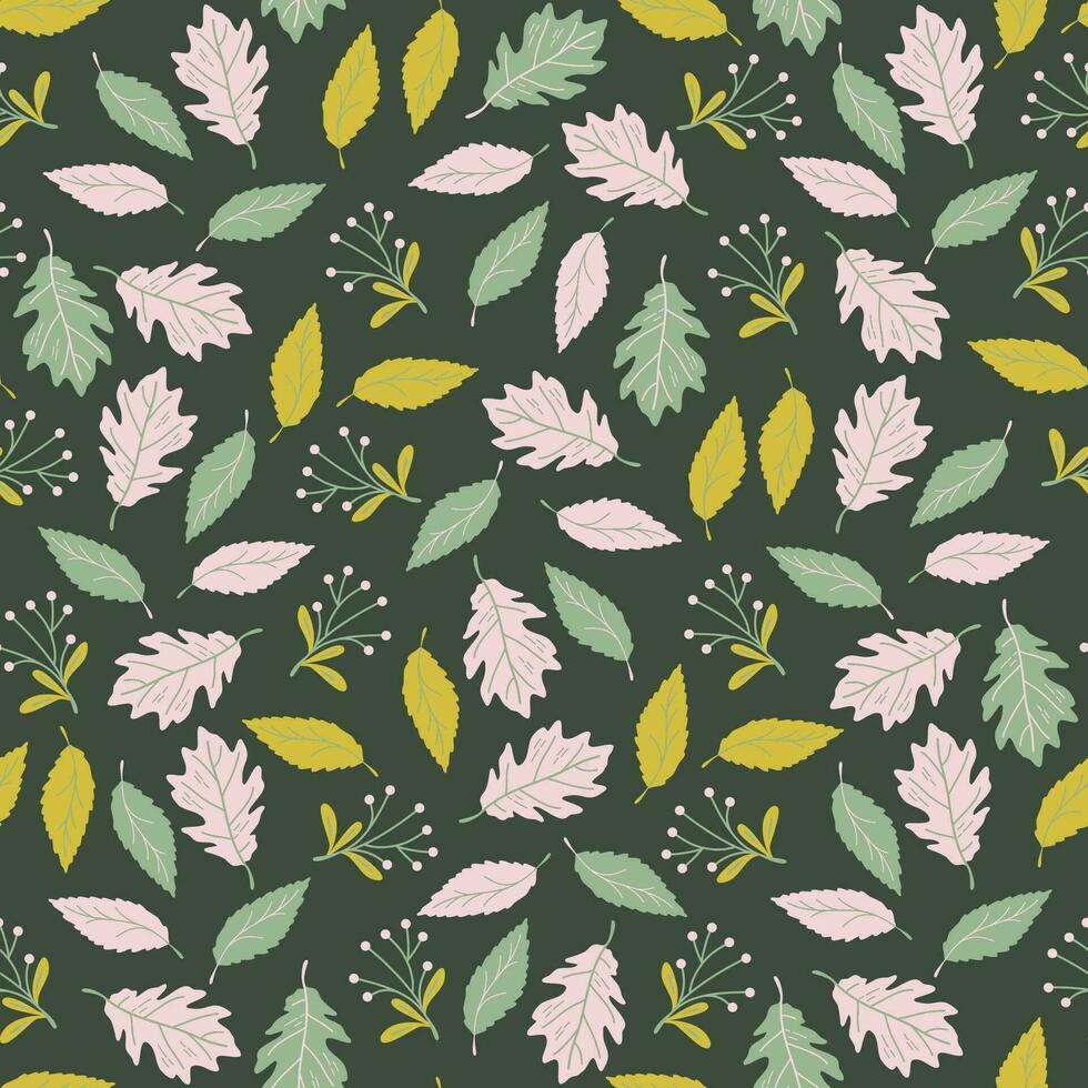 Seamless pattern with autumn leaves and berries. Fall background. Perfect for wallpaper, wrapping paper, textile, web page background, greeting cards. vector