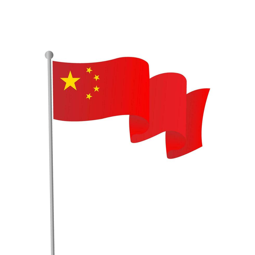 Waving Chinese flag. Isolated Vector illustration.