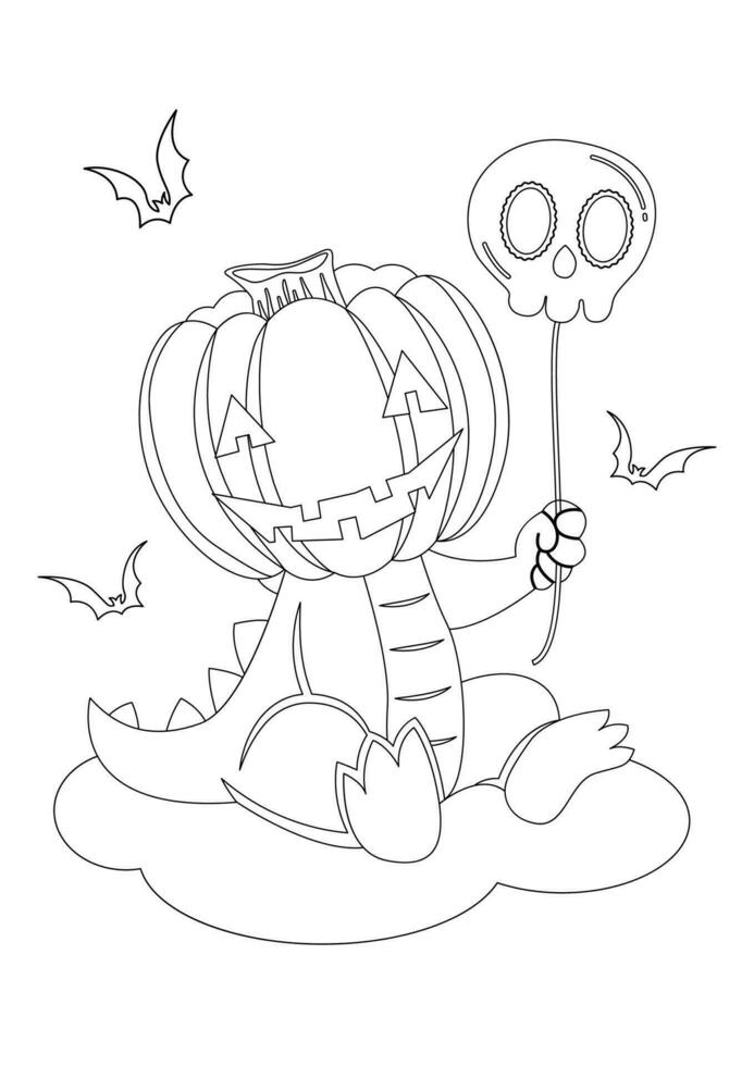 Coloring page outline of pumpkin head dinosaur and friends 28537300