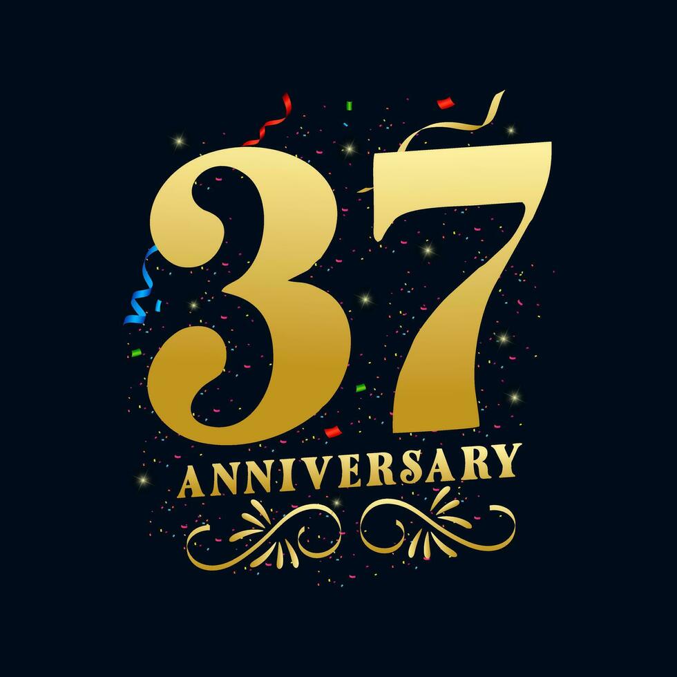 37 Anniversary luxurious Golden color 37 Years Anniversary Celebration Logo Design Template vector