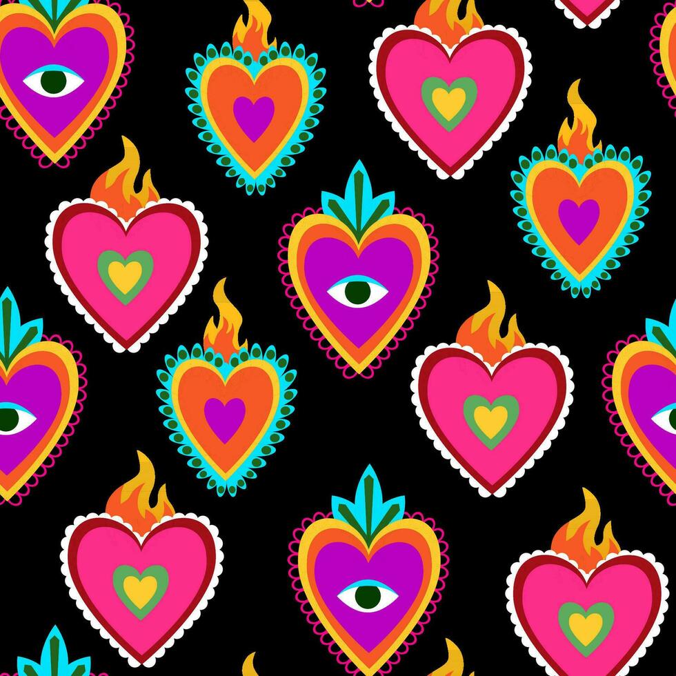 Seamless pattern of Mexican hearts vector