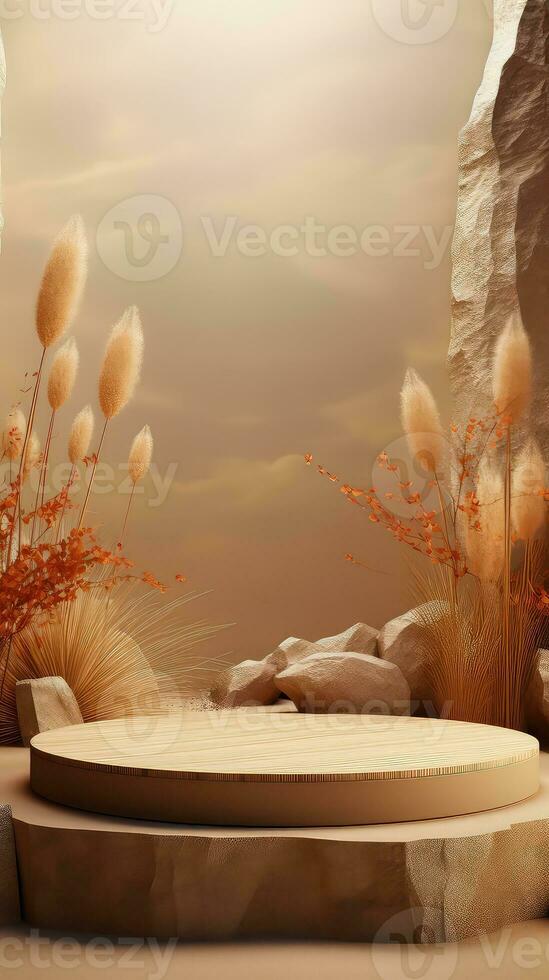 3D Natural Beauty Product Podium with Earthy Elements background AI generated photo