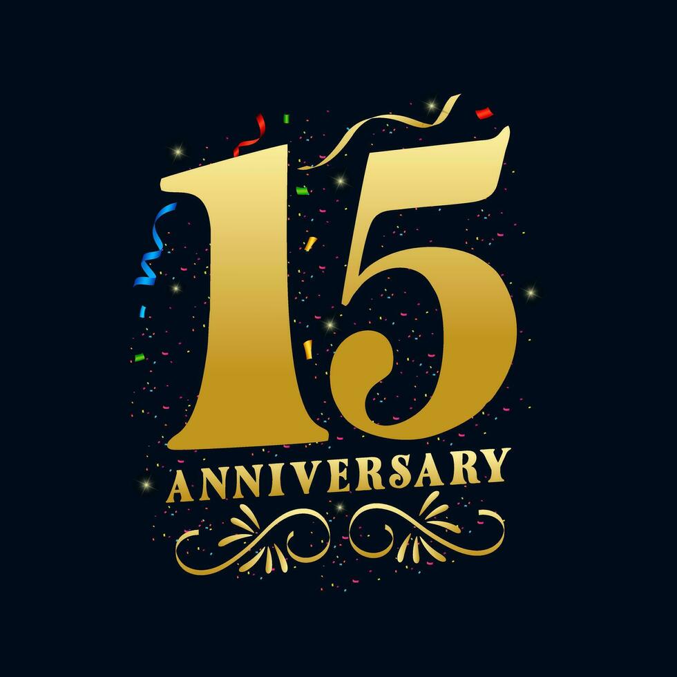 15 Anniversary luxurious Golden color 15 Years Anniversary Celebration Logo Design Template vector