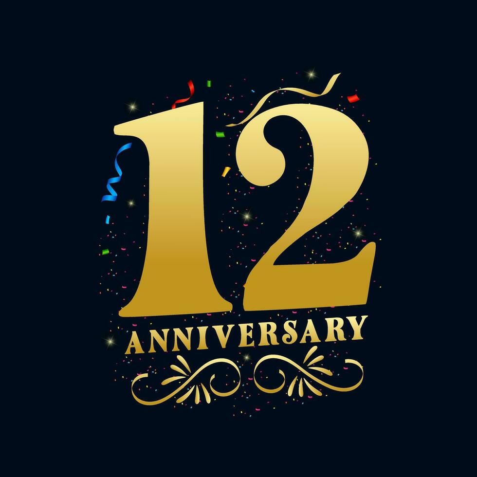 12 Anniversary luxurious Golden color 12 Years Anniversary Celebration Logo Design Template vector