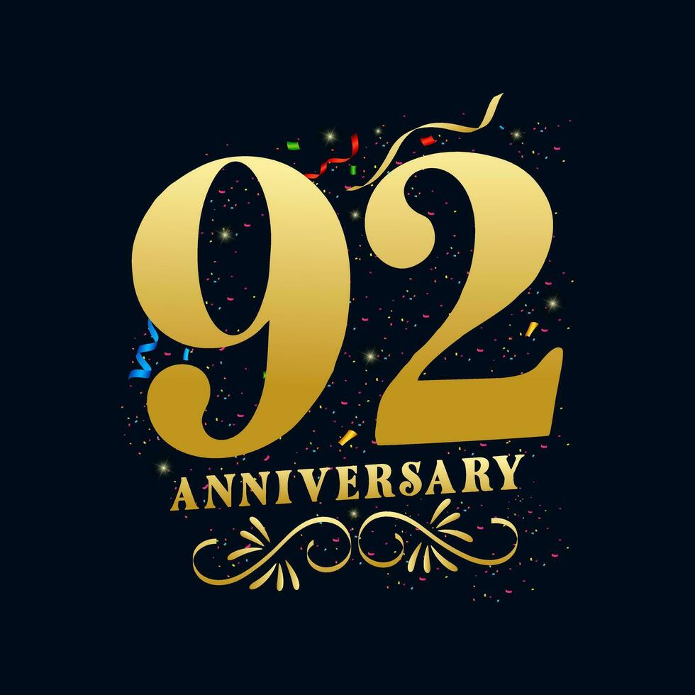 92 Anniversary luxurious Golden color 92 Years Anniversary Celebration Logo Design Template vector