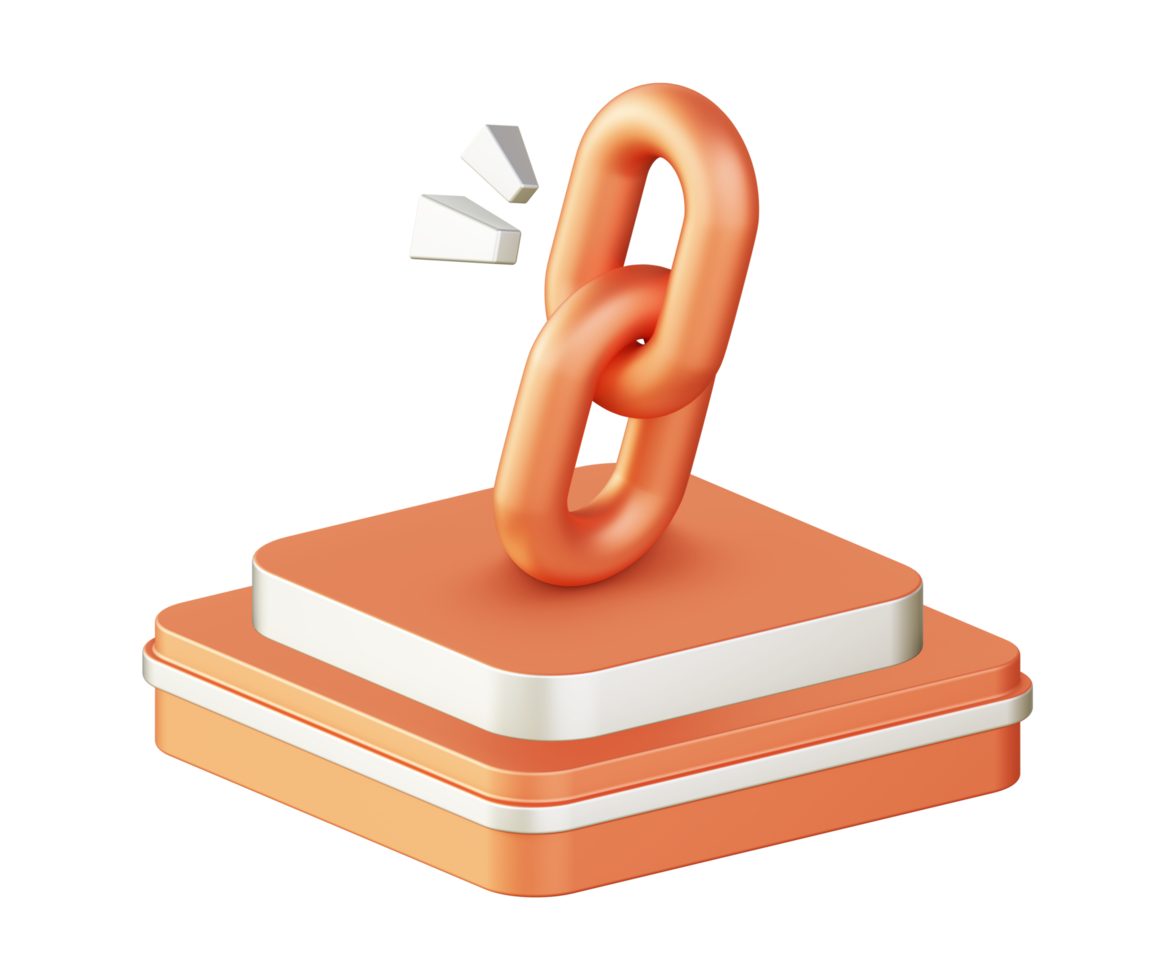 3d illustration icon design of metallic orange chains link with square podium png