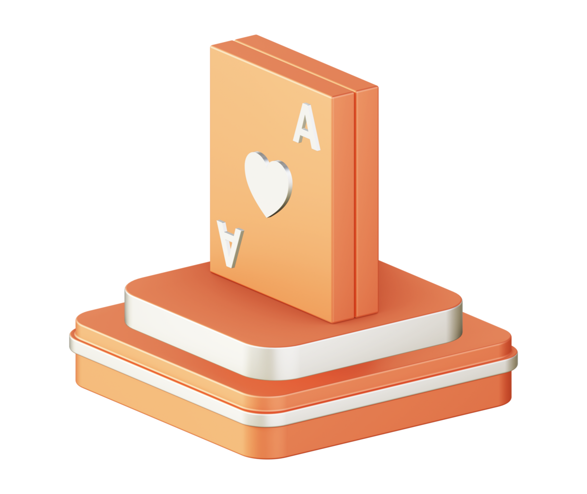 3d illustration icon design of metallic orange poker card game with square podium png