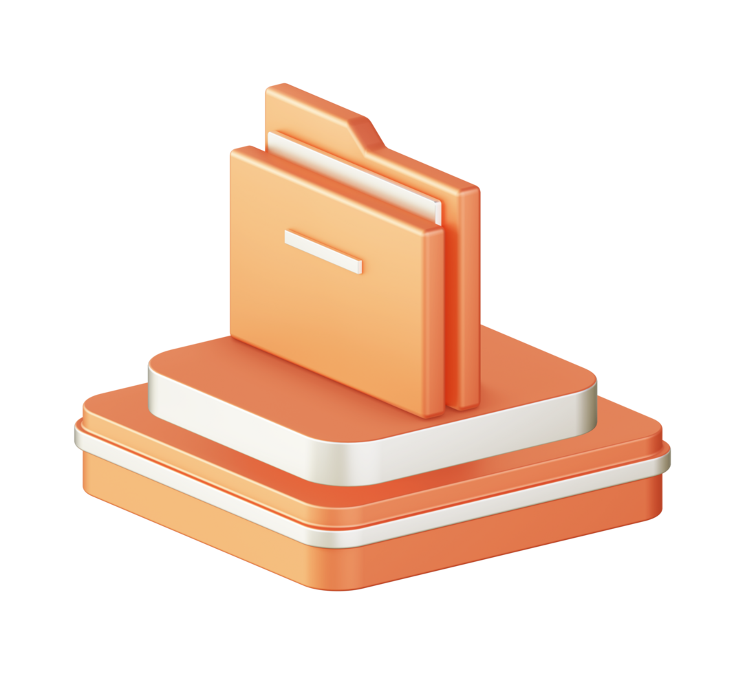 3d illustration ikon design av metallisk orange dator mapp fil med fyrkant podium png