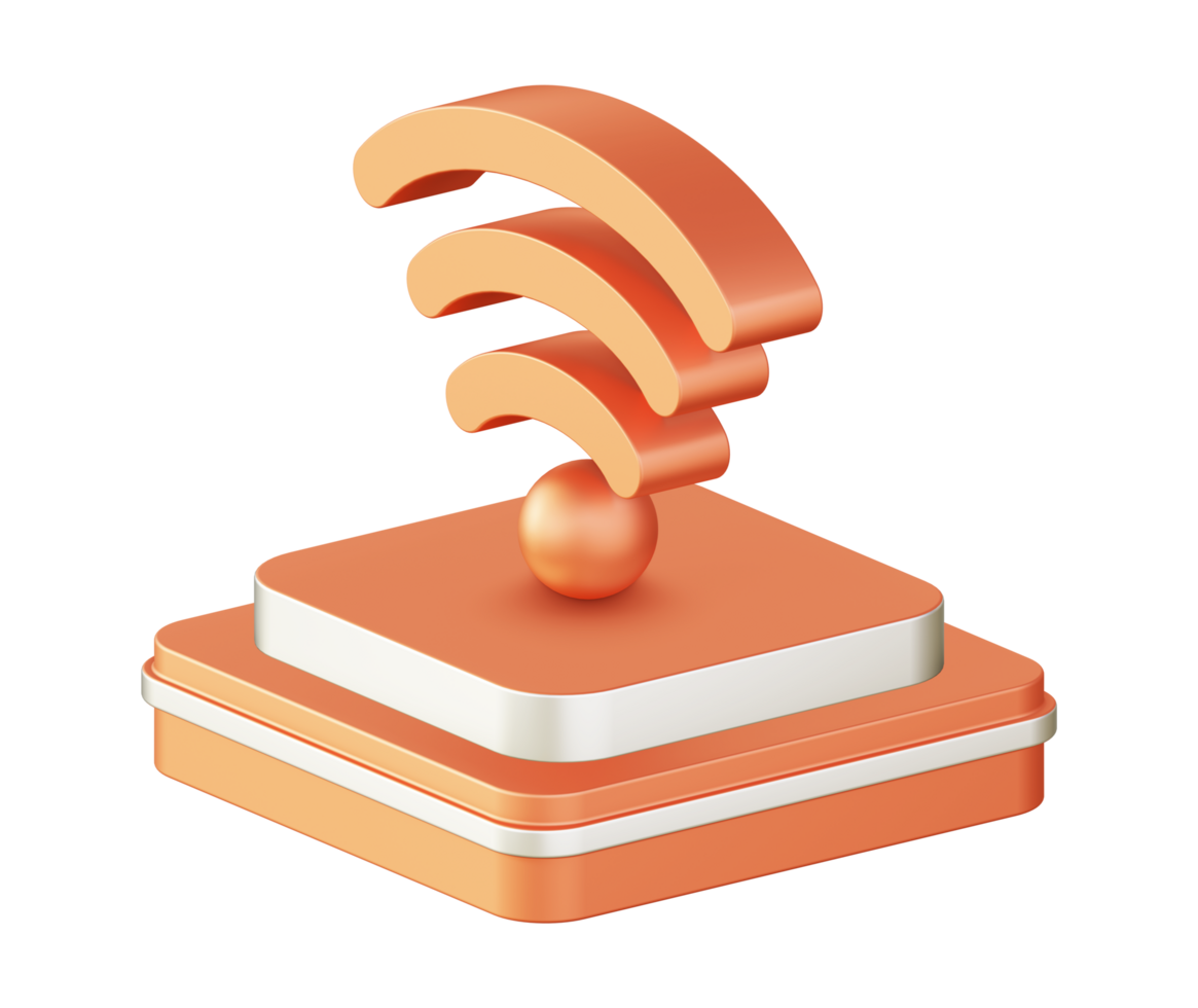 3d illustration icon design of metallic orange internet hotspot wifi connection with square podium png
