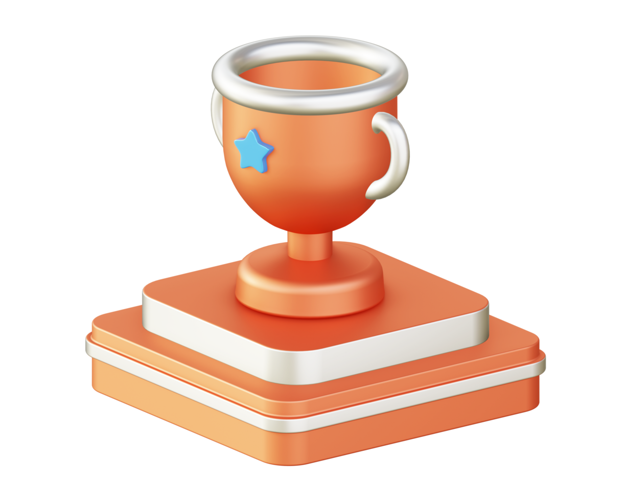 3d illustration icône conception de métallique Orange champion trophée tasse avec carré podium png