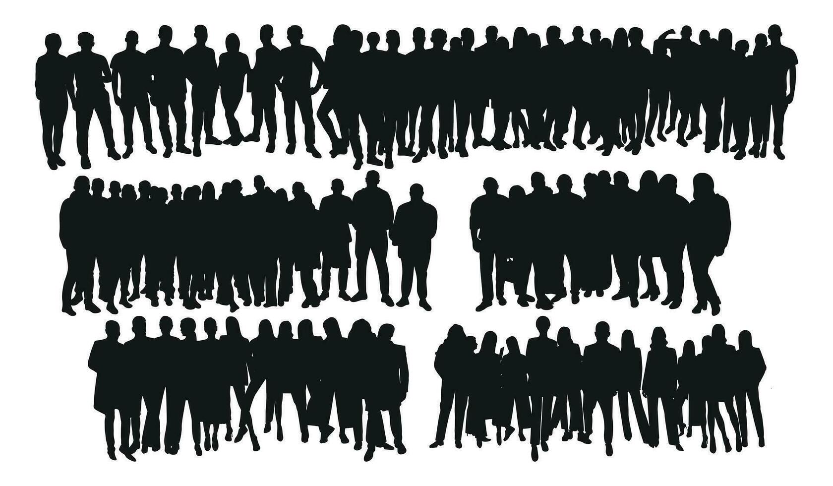 Image of crowd silhouette, group of people. Workers, audience, crowded, corporate, working, teamwork vector