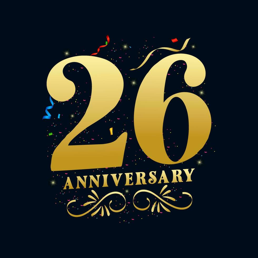 26 Anniversary luxurious Golden color 26 Years Anniversary Celebration Logo Design Template vector