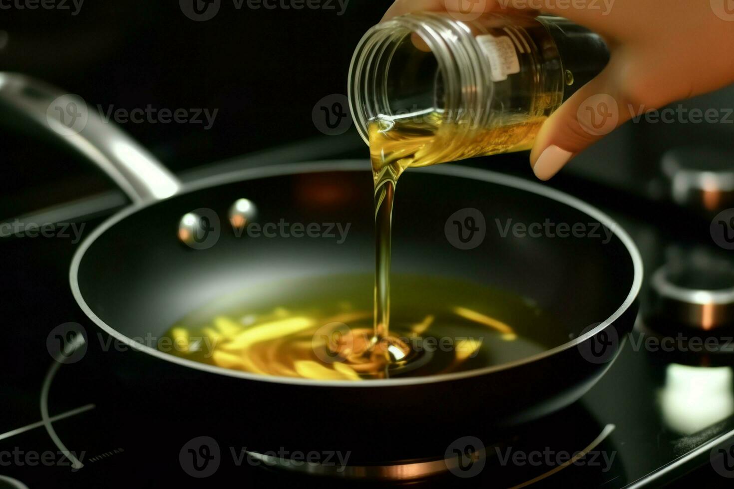 Pouring oil frying. Generate Ai photo