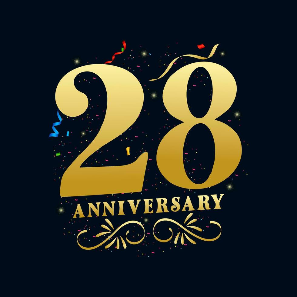 28 Anniversary luxurious Golden color 28 Years Anniversary Celebration Logo Design Template vector
