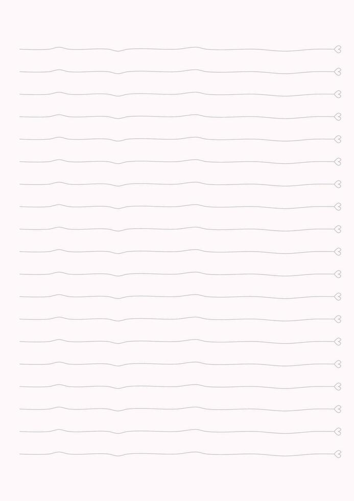 notebook lines template with hearts pattern on light pink background. vector
