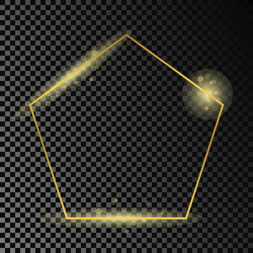 Gold glowing pentagon shape frame isolated on dark vector