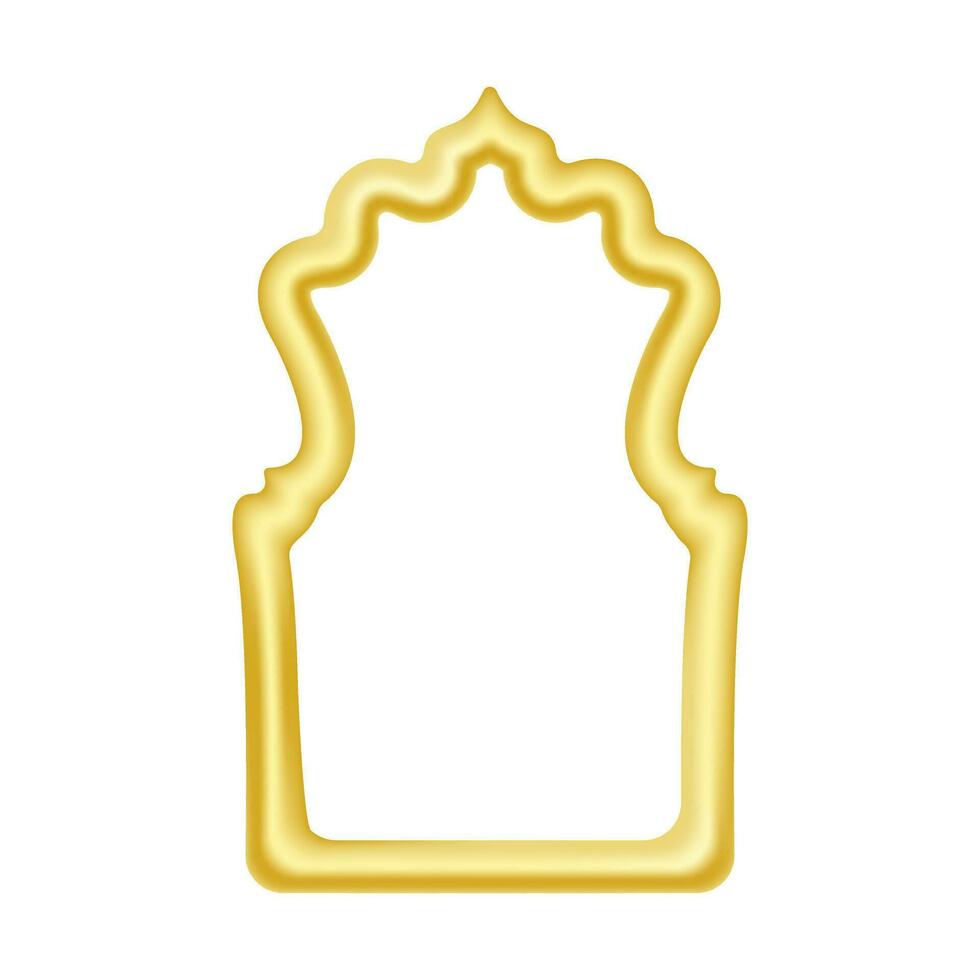 3d golden frame. Islamic gold arch. Vector illustration.