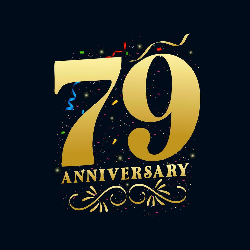 79 Anniversary luxurious Golden color 79 Years Anniversary Celebration Logo Design Template vector