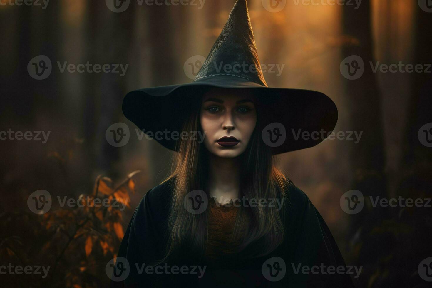 Witch autumn forest. Generate Ai photo